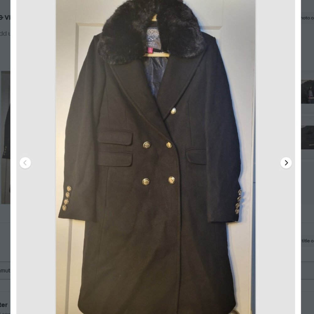 Vince Camuto Women's Double-Breasted Wool-Blend Pea Coat Size S W/ Faux Fur Trim